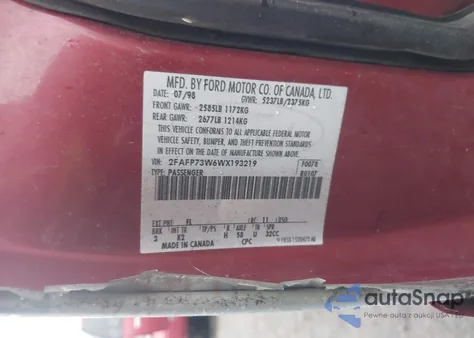 1998 Ford Crown Victoria from USA, damaged, VIN 2FAFP73W6WX193219